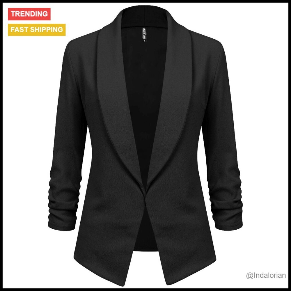 3/4 Sleeve Blazer Cardigan Open Front Work Office Chic Relaxed Fit